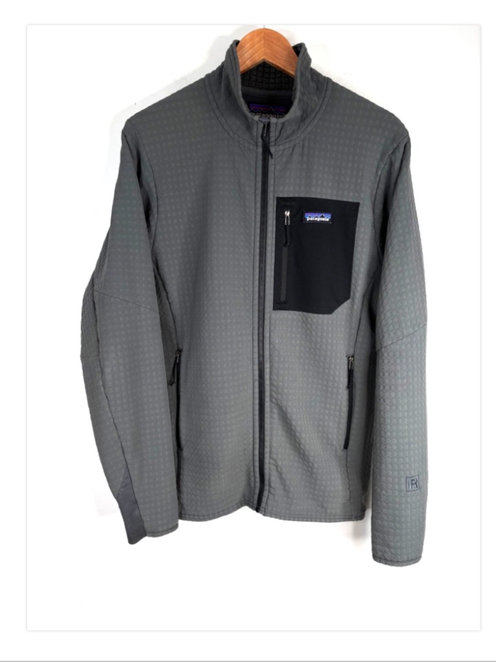 Patagonia Mens R2 Techface Jacket M Waffle Fleece Grid Full Zip Charcoal Pocket